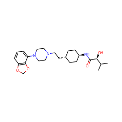 CC(C)[C@H](O)C(=O)N[C@H]1CC[C@H](CCN2CCN(c3cccc4c3OCO4)CC2)CC1 ZINC000261070889