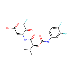 CC(C)[C@H](OC(=O)Nc1ccc(F)c(F)c1)C(=O)N[C@@H](CC(=O)O)C(=O)CF ZINC000028131306