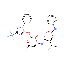 CC(C)[C@H](OC(=O)Nc1ccccc1)C(=O)N[C@@H](CC(=O)O)C(=O)COc1cc(C(F)(F)F)nn1-c1ccccc1 ZINC000028132061