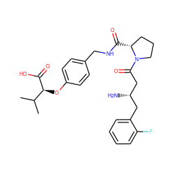 CC(C)[C@H](Oc1ccc(CNC(=O)[C@@H]2CCCN2C(=O)C[C@@H](N)Cc2ccccc2F)cc1)C(=O)O ZINC000028384608