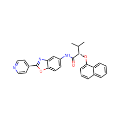 CC(C)[C@H](Oc1cccc2ccccc12)C(=O)Nc1ccc2oc(-c3ccncc3)nc2c1 ZINC000095602173