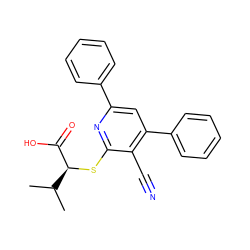 CC(C)[C@H](Sc1nc(-c2ccccc2)cc(-c2ccccc2)c1C#N)C(=O)O ZINC000004852998