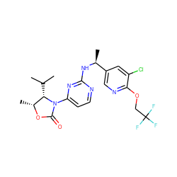 CC(C)[C@H]1[C@@H](C)OC(=O)N1c1ccnc(N[C@@H](C)c2cnc(OCC(F)(F)F)c(Cl)c2)n1 ZINC000221132638