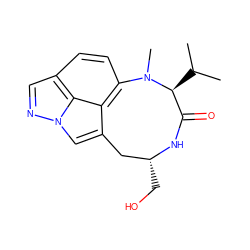 CC(C)[C@H]1C(=O)N[C@H](CO)Cc2cn3ncc4ccc(c2c43)N1C ZINC000029133081