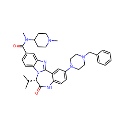 CC(C)[C@H]1C(=O)Nc2ccc(N3CCN(Cc4ccccc4)CC3)cc2-c2nc3cc(C(=O)N(C)C4CCN(C)CC4)ccc3n21 ZINC000101630624