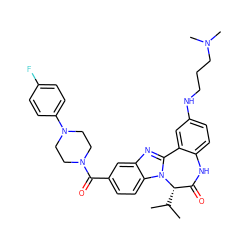 CC(C)[C@H]1C(=O)Nc2ccc(NCCCN(C)C)cc2-c2nc3cc(C(=O)N4CCN(c5ccc(F)cc5)CC4)ccc3n21 ZINC000042806644