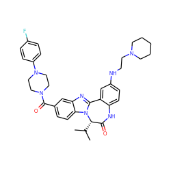 CC(C)[C@H]1C(=O)Nc2ccc(NCCN3CCCCC3)cc2-c2nc3cc(C(=O)N4CCN(c5ccc(F)cc5)CC4)ccc3n21 ZINC000044430682