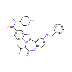 CC(C)[C@H]1C(=O)Nc2ccc(NCc3ccccc3)cc2-c2nc3cc(C(=O)N(C)C4CCN(C)CC4)ccc3n21 ZINC000042804672