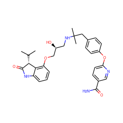 CC(C)[C@H]1C(=O)Nc2cccc(OC[C@@H](O)CNC(C)(C)Cc3ccc(Oc4ccc(C(N)=O)cn4)cc3)c21 ZINC000028958012