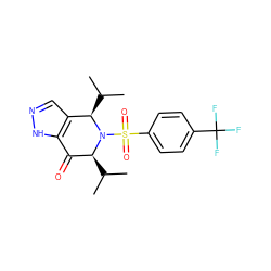 CC(C)[C@H]1C(=O)c2[nH]ncc2[C@@H](C(C)C)N1S(=O)(=O)c1ccc(C(F)(F)F)cc1 ZINC000049036391