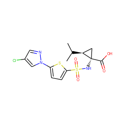 CC(C)[C@H]1C[C@@]1(NS(=O)(=O)c1ccc(-n2cc(Cl)cn2)s1)C(=O)O ZINC000049013676