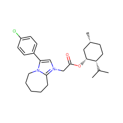 CC(C)[C@H]1CC[C@@H](C)C[C@H]1OC(=O)C[n+]1cc(-c2ccc(Cl)cc2)n2c1CCCCC2 ZINC000009086611