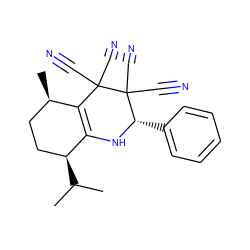 CC(C)[C@H]1CC[C@@H](C)C2=C1N[C@@H](c1ccccc1)C(C#N)(C#N)C2(C#N)C#N ZINC000004811425