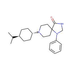 CC(C)[C@H]1CC[C@H](N2CCC3(CC2)C(=O)NCN3c2ccccc2)CC1 ZINC000100852710