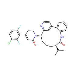 CC(C)[C@H]1CCC[C@H](N2CCC(c3c(F)ccc(Cl)c3F)=CC2=O)c2cc(ccn2)-c2ccccc2NC1=O ZINC000220102157