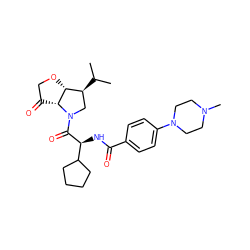 CC(C)[C@H]1CN(C(=O)[C@@H](NC(=O)c2ccc(N3CCN(C)CC3)cc2)C2CCCC2)[C@@H]2C(=O)CO[C@H]12 ZINC000043206261