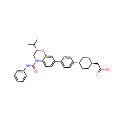 CC(C)[C@H]1CN(C(=O)Nc2ccccc2)c2ccc(-c3ccc([C@H]4CC[C@H](CC(=O)O)CC4)cc3)cc2O1 ZINC000261145652