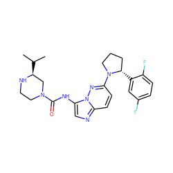 CC(C)[C@H]1CN(C(=O)Nc2cnc3ccc(N4CCC[C@@H]4c4cc(F)ccc4F)nn23)CCN1 ZINC000118241169