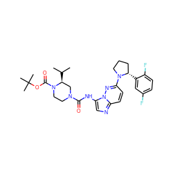 CC(C)[C@H]1CN(C(=O)Nc2cnc3ccc(N4CCC[C@@H]4c4cc(F)ccc4F)nn23)CCN1C(=O)OC(C)(C)C ZINC000118244464