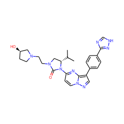 CC(C)[C@H]1CN(CCN2CC[C@@H](O)C2)C(=O)N1c1ccn2ncc(-c3ccc(-c4nc[nH]n4)cc3)c2n1 ZINC000165237092