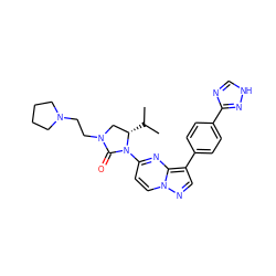 CC(C)[C@H]1CN(CCN2CCCC2)C(=O)N1c1ccn2ncc(-c3ccc(-c4nc[nH]n4)cc3)c2n1 ZINC000141222097