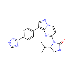 CC(C)[C@H]1CNC(=O)N1c1ccn2ncc(-c3ccc(-c4nc[nH]n4)cc3)c2n1 ZINC000116186163