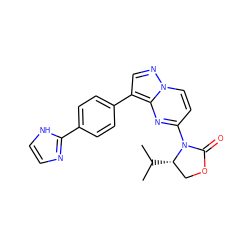 CC(C)[C@H]1COC(=O)N1c1ccn2ncc(-c3ccc(-c4ncc[nH]4)cc3)c2n1 ZINC000116184469