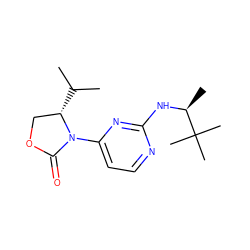 CC(C)[C@H]1COC(=O)N1c1ccnc(N[C@@H](C)C(C)(C)C)n1 ZINC000142057645