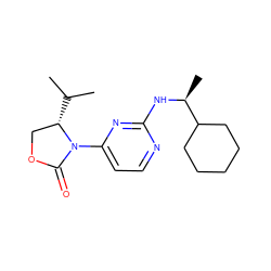 CC(C)[C@H]1COC(=O)N1c1ccnc(N[C@@H](C)C2CCCCC2)n1 ZINC000142145809