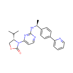 CC(C)[C@H]1COC(=O)N1c1ccnc(N[C@@H](C)c2ccc(-c3ccccn3)cc2)n1 ZINC000142089412