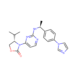 CC(C)[C@H]1COC(=O)N1c1ccnc(N[C@@H](C)c2ccc(-n3ccnc3)cc2)n1 ZINC000221129369