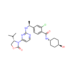 CC(C)[C@H]1COC(=O)N1c1ccnc(N[C@@H](C)c2ccc(C(=O)N[C@H]3CC[C@H](O)CC3)c(Cl)c2)n1 ZINC000261173140