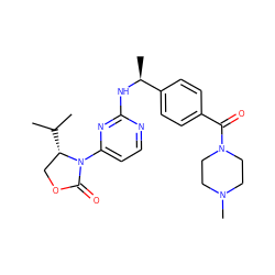 CC(C)[C@H]1COC(=O)N1c1ccnc(N[C@@H](C)c2ccc(C(=O)N3CCN(C)CC3)cc2)n1 ZINC000221127484