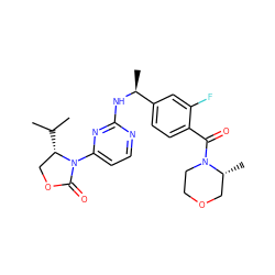 CC(C)[C@H]1COC(=O)N1c1ccnc(N[C@@H](C)c2ccc(C(=O)N3CCOC[C@H]3C)c(F)c2)n1 ZINC000142072626