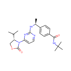 CC(C)[C@H]1COC(=O)N1c1ccnc(N[C@@H](C)c2ccc(C(=O)NC(C)(C)C)cc2)n1 ZINC000142112841