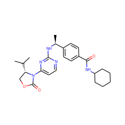 CC(C)[C@H]1COC(=O)N1c1ccnc(N[C@@H](C)c2ccc(C(=O)NC3CCCCC3)cc2)n1 ZINC000142113705