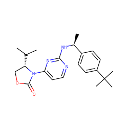 CC(C)[C@H]1COC(=O)N1c1ccnc(N[C@@H](C)c2ccc(C(C)(C)C)cc2)n1 ZINC000142055515