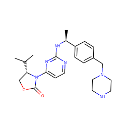 CC(C)[C@H]1COC(=O)N1c1ccnc(N[C@@H](C)c2ccc(CN3CCNCC3)cc2)n1 ZINC000218481433