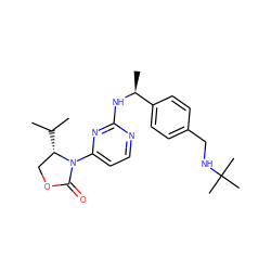 CC(C)[C@H]1COC(=O)N1c1ccnc(N[C@@H](C)c2ccc(CNC(C)(C)C)cc2)n1 ZINC000142111374