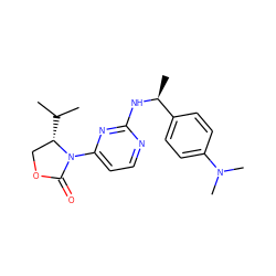 CC(C)[C@H]1COC(=O)N1c1ccnc(N[C@@H](C)c2ccc(N(C)C)cc2)n1 ZINC000142088096