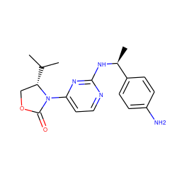 CC(C)[C@H]1COC(=O)N1c1ccnc(N[C@@H](C)c2ccc(N)cc2)n1 ZINC000222600844