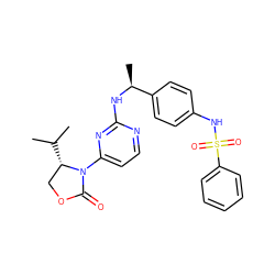 CC(C)[C@H]1COC(=O)N1c1ccnc(N[C@@H](C)c2ccc(NS(=O)(=O)c3ccccc3)cc2)n1 ZINC000222602546