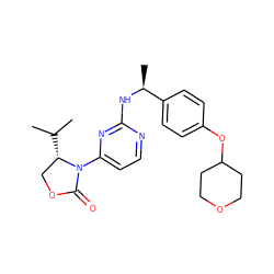 CC(C)[C@H]1COC(=O)N1c1ccnc(N[C@@H](C)c2ccc(OC3CCOCC3)cc2)n1 ZINC000142127591