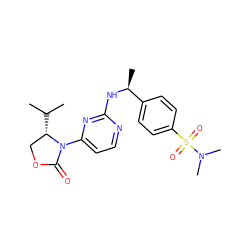 CC(C)[C@H]1COC(=O)N1c1ccnc(N[C@@H](C)c2ccc(S(=O)(=O)N(C)C)cc2)n1 ZINC000142131694