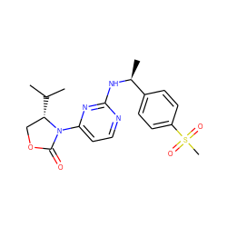 CC(C)[C@H]1COC(=O)N1c1ccnc(N[C@@H](C)c2ccc(S(C)(=O)=O)cc2)n1 ZINC000142081911