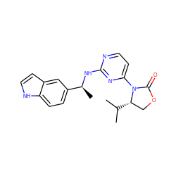 CC(C)[C@H]1COC(=O)N1c1ccnc(N[C@@H](C)c2ccc3[nH]ccc3c2)n1 ZINC000142092278