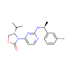 CC(C)[C@H]1COC(=O)N1c1ccnc(N[C@@H](C)c2cccc(Br)c2)n1 ZINC000142052249