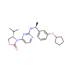 CC(C)[C@H]1COC(=O)N1c1ccnc(N[C@@H](C)c2cccc(OC3CCCC3)c2)n1 ZINC000221304606