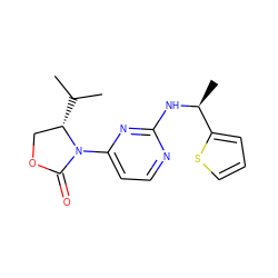 CC(C)[C@H]1COC(=O)N1c1ccnc(N[C@@H](C)c2cccs2)n1 ZINC000142110516