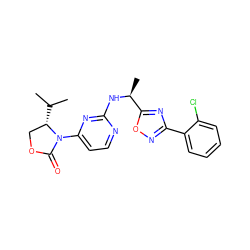 CC(C)[C@H]1COC(=O)N1c1ccnc(N[C@@H](C)c2nc(-c3ccccc3Cl)no2)n1 ZINC000221131568